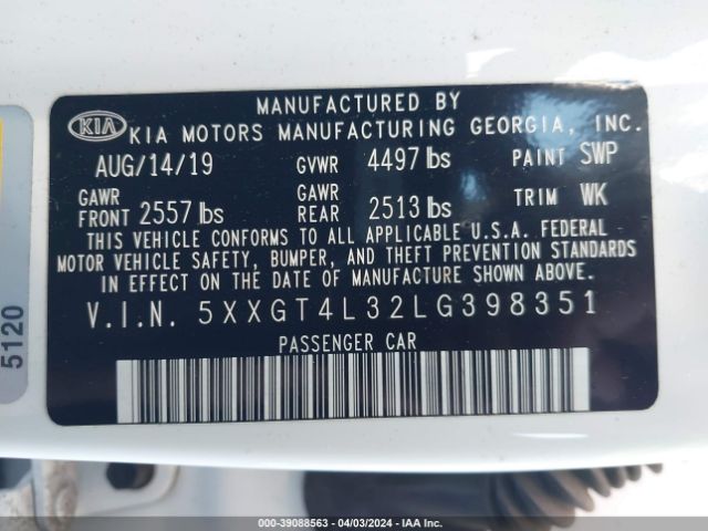 Photo 8 VIN: 5XXGT4L32LG398351 - KIA OPTIMA 