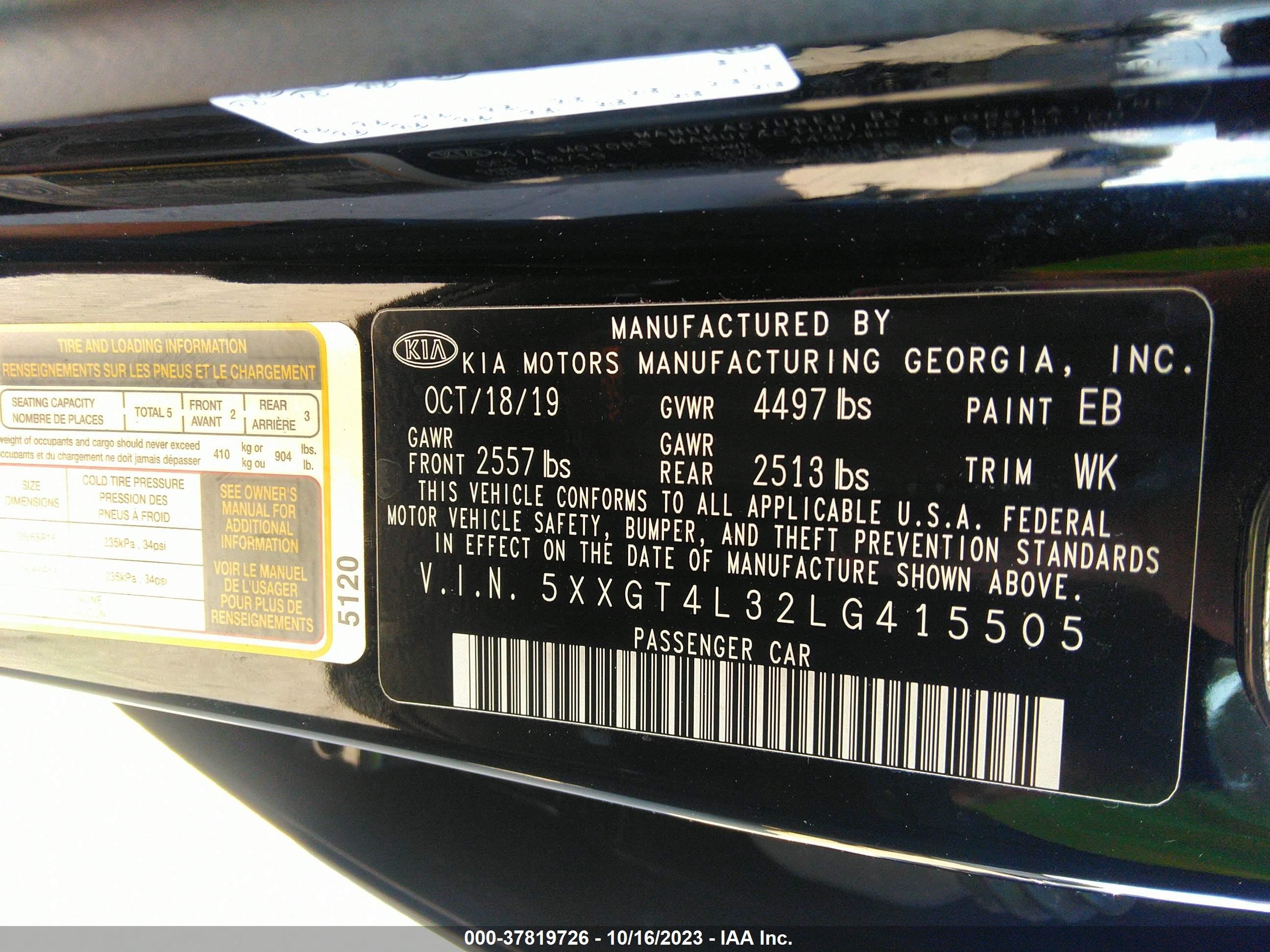 Photo 8 VIN: 5XXGT4L32LG415505 - KIA OPTIMA 