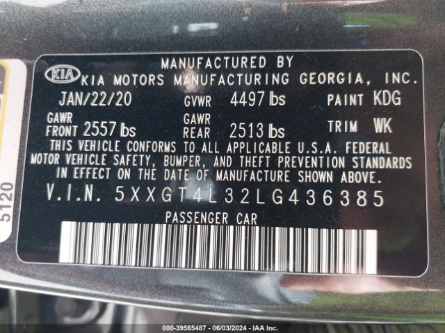 Photo 8 VIN: 5XXGT4L32LG436385 - KIA OPTIMA 