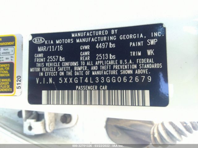 Photo 8 VIN: 5XXGT4L33GG062679 - KIA OPTIMA 