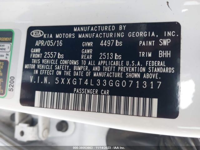 Photo 8 VIN: 5XXGT4L33GG071317 - KIA OPTIMA 