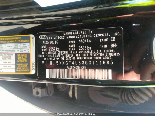 Photo 8 VIN: 5XXGT4L33GG111685 - KIA OPTIMA 