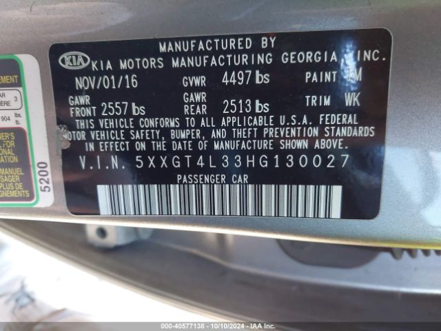 Photo 8 VIN: 5XXGT4L33HG130027 - KIA OPTIMA 