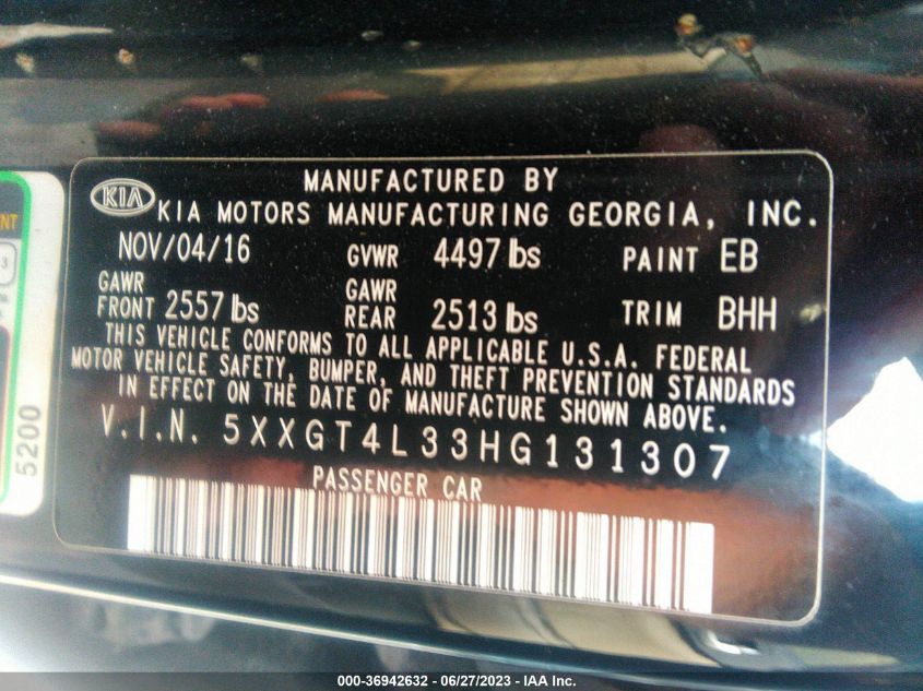 Photo 8 VIN: 5XXGT4L33HG131307 - KIA OPTIMA 