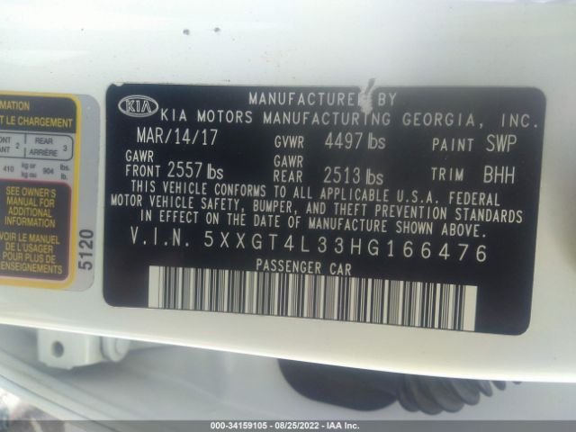 Photo 8 VIN: 5XXGT4L33HG166476 - KIA OPTIMA 