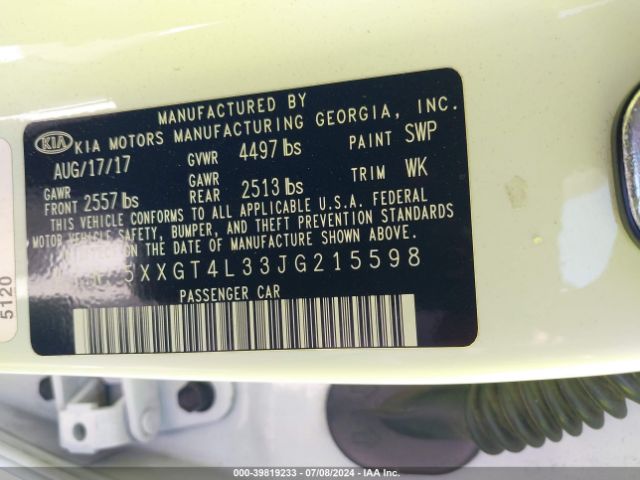 Photo 8 VIN: 5XXGT4L33JG215598 - KIA OPTIMA 