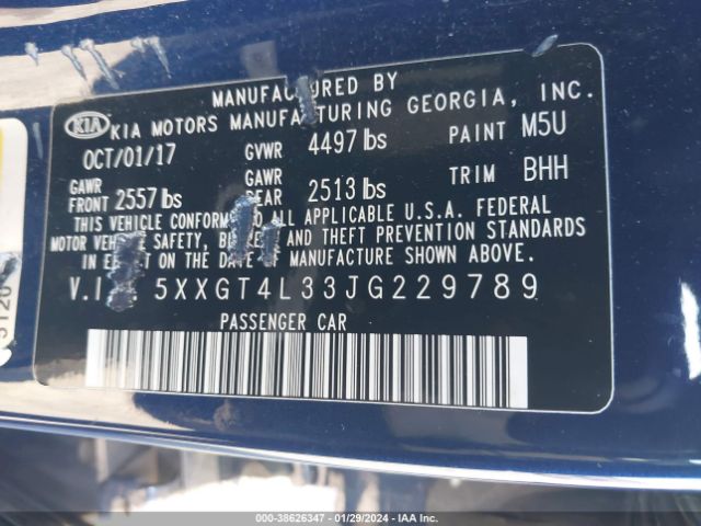 Photo 8 VIN: 5XXGT4L33JG229789 - KIA OPTIMA 