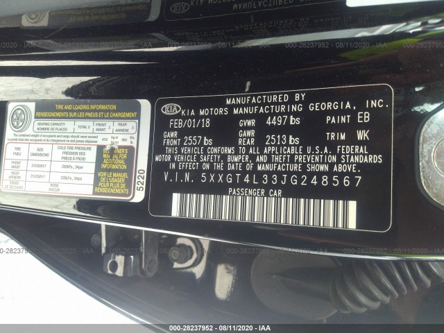 Photo 8 VIN: 5XXGT4L33JG248567 - KIA OPTIMA 