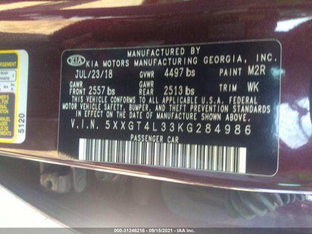 Photo 8 VIN: 5XXGT4L33KG284986 - KIA OPTIMA 