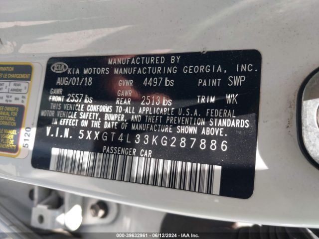 Photo 8 VIN: 5XXGT4L33KG287886 - KIA OPTIMA 