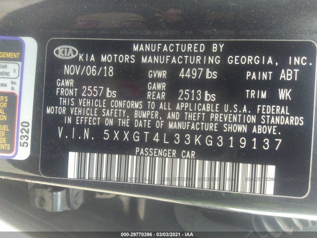 Photo 8 VIN: 5XXGT4L33KG319137 - KIA OPTIMA 