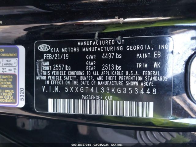 Photo 8 VIN: 5XXGT4L33KG353448 - KIA OPTIMA 