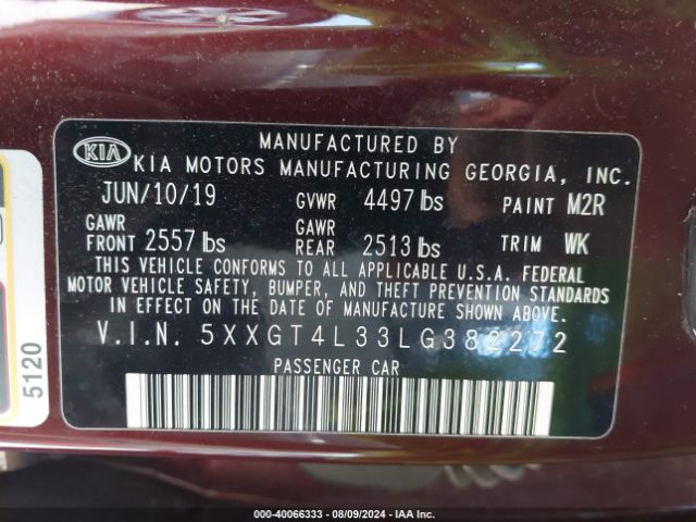 Photo 8 VIN: 5XXGT4L33LG382272 - KIA OPTIMA 