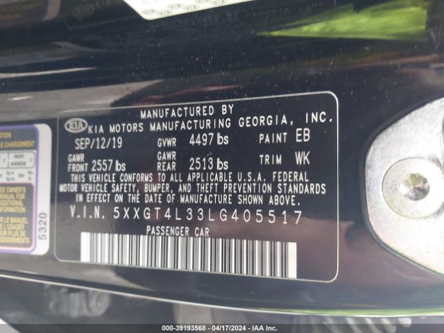 Photo 8 VIN: 5XXGT4L33LG405517 - KIA OPTIMA 