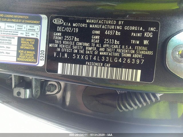 Photo 8 VIN: 5XXGT4L33LG426397 - KIA OPTIMA 