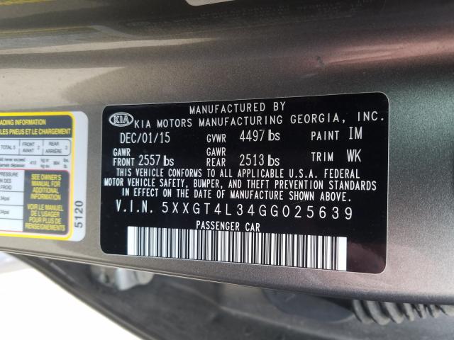 Photo 9 VIN: 5XXGT4L34GG025639 - KIA OPTIMA LX 