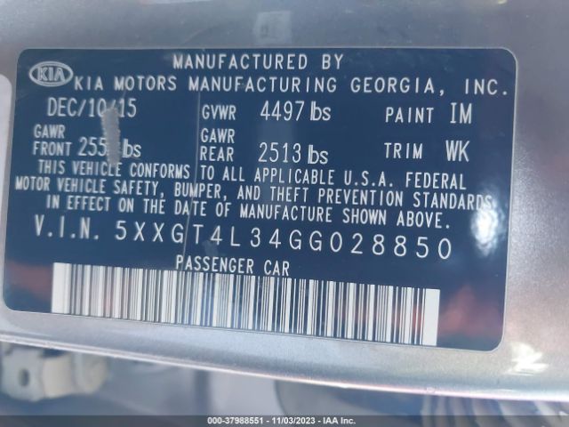 Photo 8 VIN: 5XXGT4L34GG028850 - KIA OPTIMA 