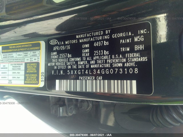 Photo 8 VIN: 5XXGT4L34GG073108 - KIA OPTIMA 