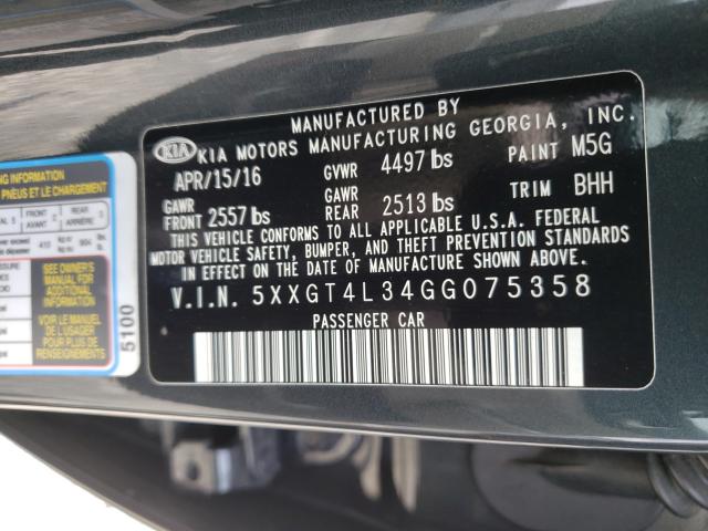 Photo 9 VIN: 5XXGT4L34GG075358 - KIA OPTIMA LX 