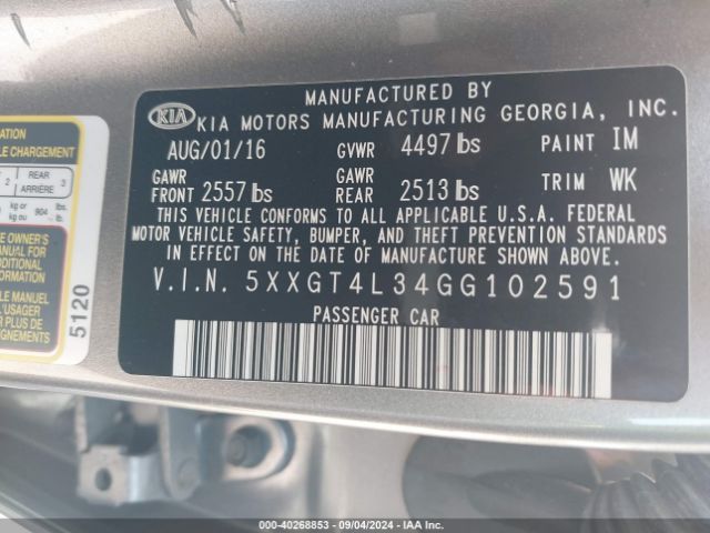 Photo 8 VIN: 5XXGT4L34GG102591 - KIA OPTIMA 