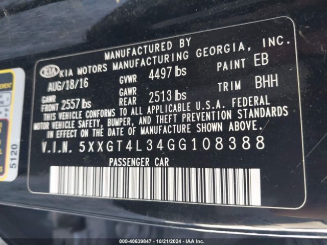 Photo 8 VIN: 5XXGT4L34GG108388 - KIA OPTIMA 