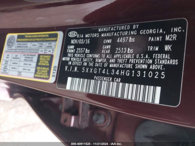 Photo 8 VIN: 5XXGT4L34HG131025 - KIA OPTIMA 