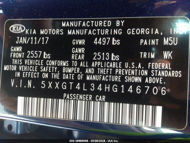 Photo 8 VIN: 5XXGT4L34HG146706 - KIA OPTIMA 