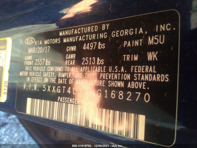 Photo 8 VIN: 5XXGT4L34HG168270 - KIA OPTIMA 