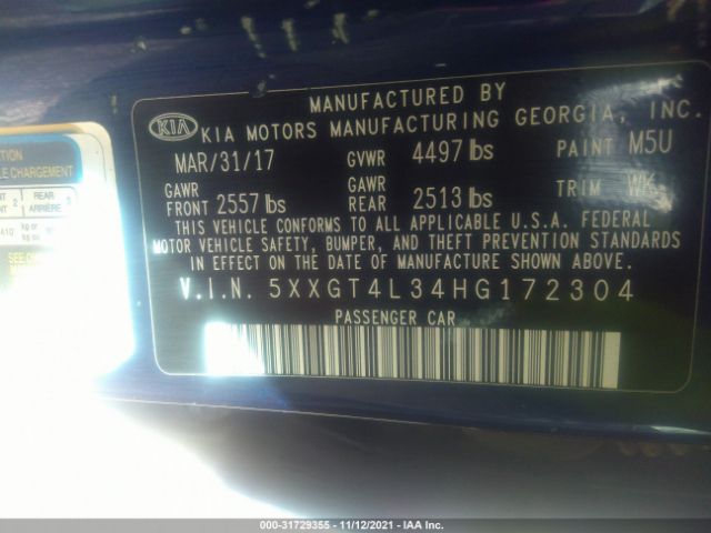 Photo 8 VIN: 5XXGT4L34HG172304 - KIA OPTIMA 