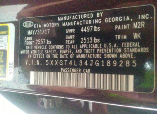 Photo 8 VIN: 5XXGT4L34JG189285 - KIA OPTIMA 