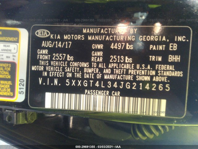 Photo 8 VIN: 5XXGT4L34JG214265 - KIA OPTIMA 