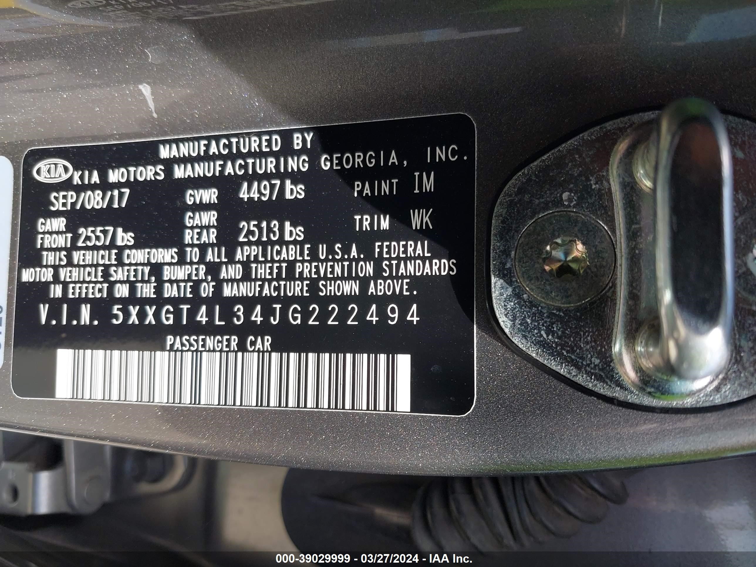 Photo 8 VIN: 5XXGT4L34JG222494 - KIA OPTIMA 