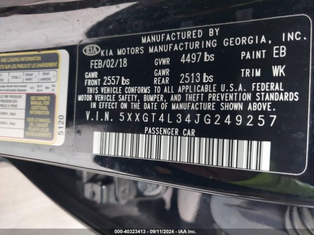 Photo 8 VIN: 5XXGT4L34JG249257 - KIA OPTIMA 