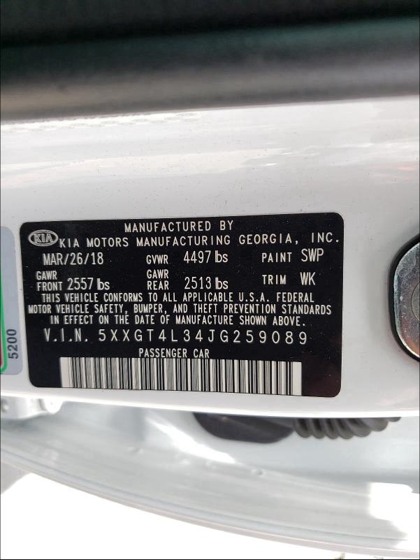 Photo 9 VIN: 5XXGT4L34JG259089 - KIA OPTIMA LX 