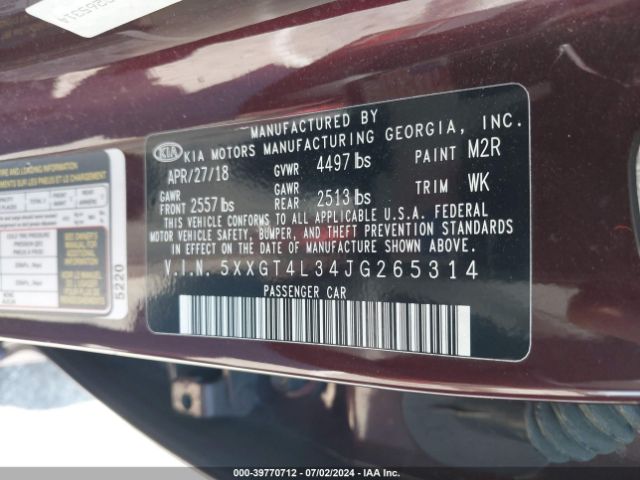 Photo 8 VIN: 5XXGT4L34JG265314 - KIA OPTIMA 