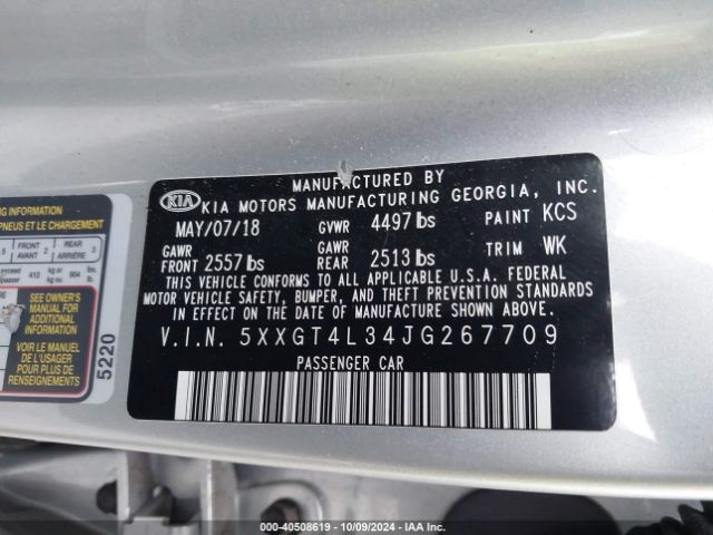 Photo 8 VIN: 5XXGT4L34JG267709 - KIA OPTIMA 