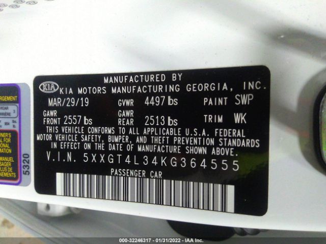 Photo 8 VIN: 5XXGT4L34KG364555 - KIA OPTIMA 