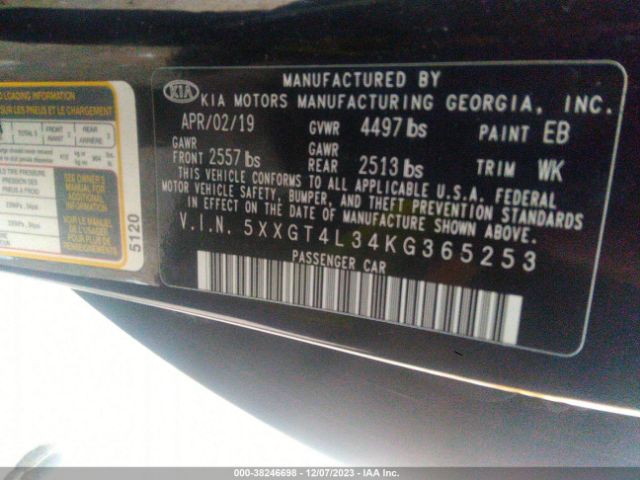 Photo 8 VIN: 5XXGT4L34KG365253 - KIA OPTIMA 