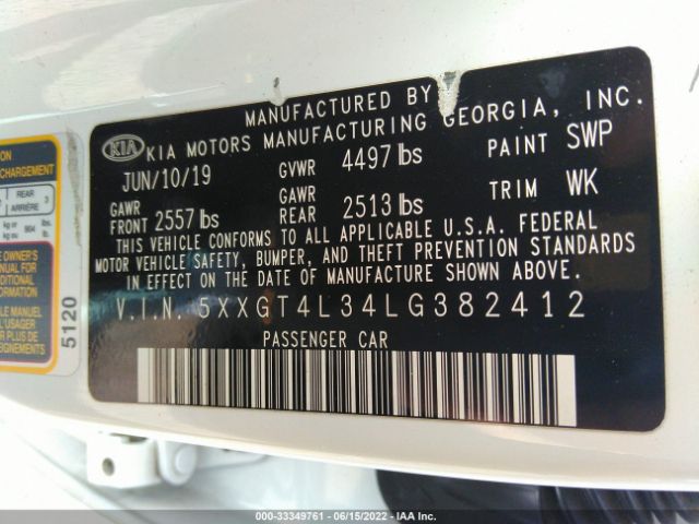 Photo 8 VIN: 5XXGT4L34LG382412 - KIA OPTIMA 