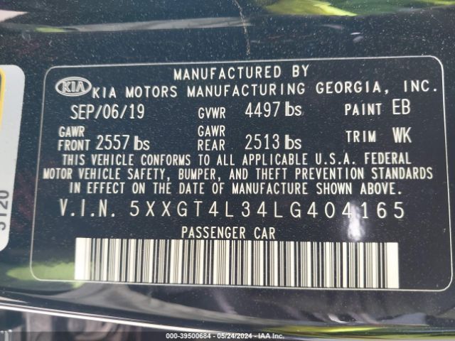 Photo 8 VIN: 5XXGT4L34LG404165 - KIA OPTIMA 