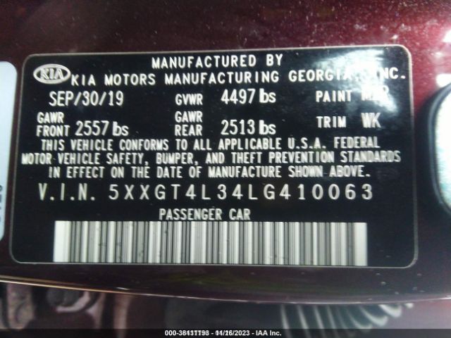 Photo 8 VIN: 5XXGT4L34LG410063 - KIA OPTIMA 