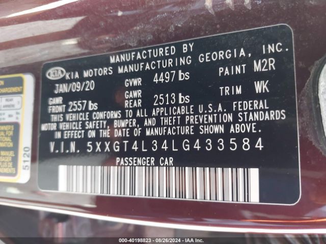 Photo 8 VIN: 5XXGT4L34LG433584 - KIA OPTIMA 