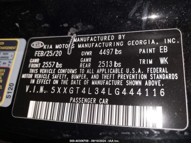 Photo 8 VIN: 5XXGT4L34LG444116 - KIA OPTIMA 