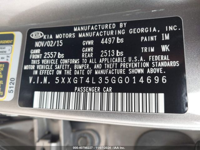 Photo 8 VIN: 5XXGT4L35GG014696 - KIA OPTIMA 