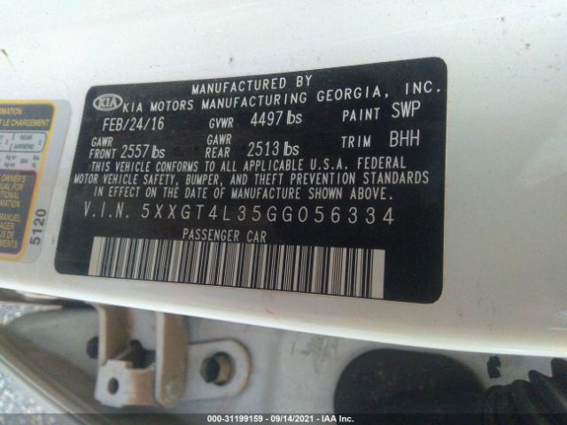 Photo 8 VIN: 5XXGT4L35GG056334 - KIA OPTIMA 