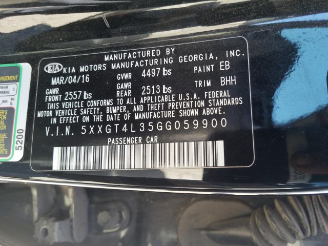 Photo 9 VIN: 5XXGT4L35GG059900 - KIA OPTIMA LX 