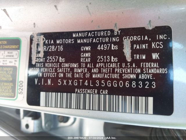 Photo 8 VIN: 5XXGT4L35GG068323 - KIA OPTIMA 