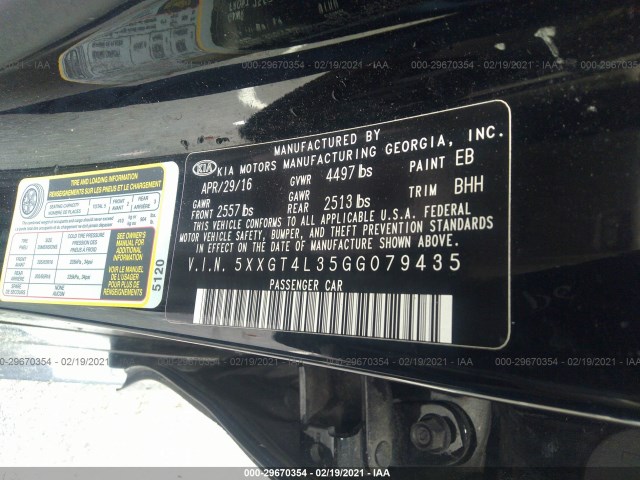 Photo 8 VIN: 5XXGT4L35GG079435 - KIA OPTIMA 