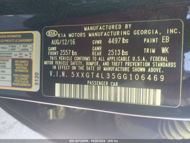 Photo 8 VIN: 5XXGT4L35GG106469 - KIA OPTIMA 