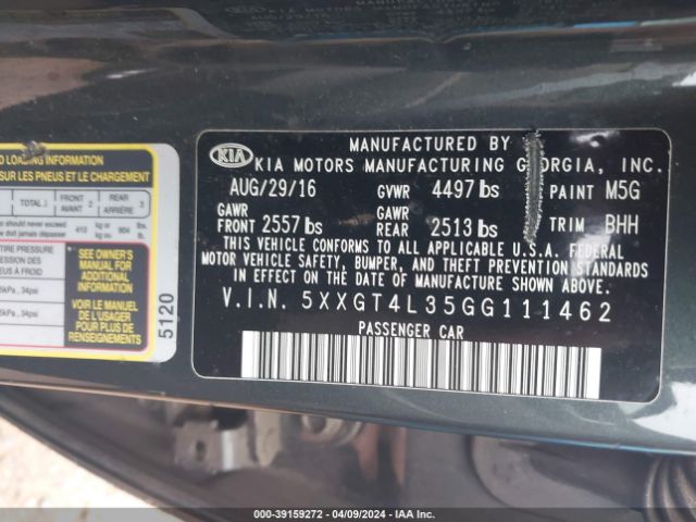 Photo 8 VIN: 5XXGT4L35GG111462 - KIA OPTIMA 